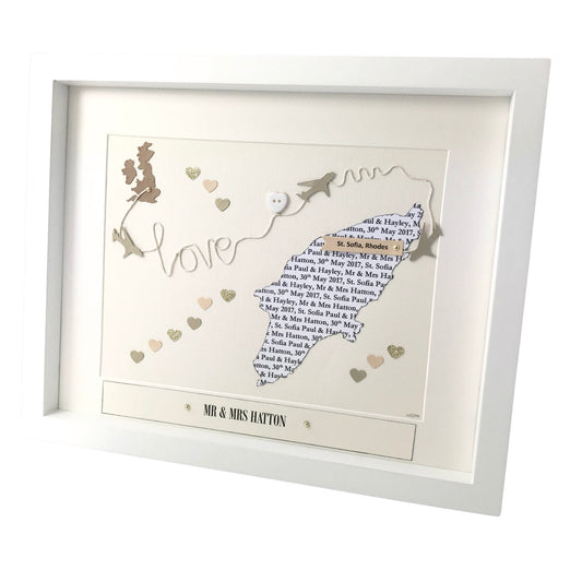 Beach wedding venue Getting married abroad map gift personalised unique gift personalised Bride and Groom