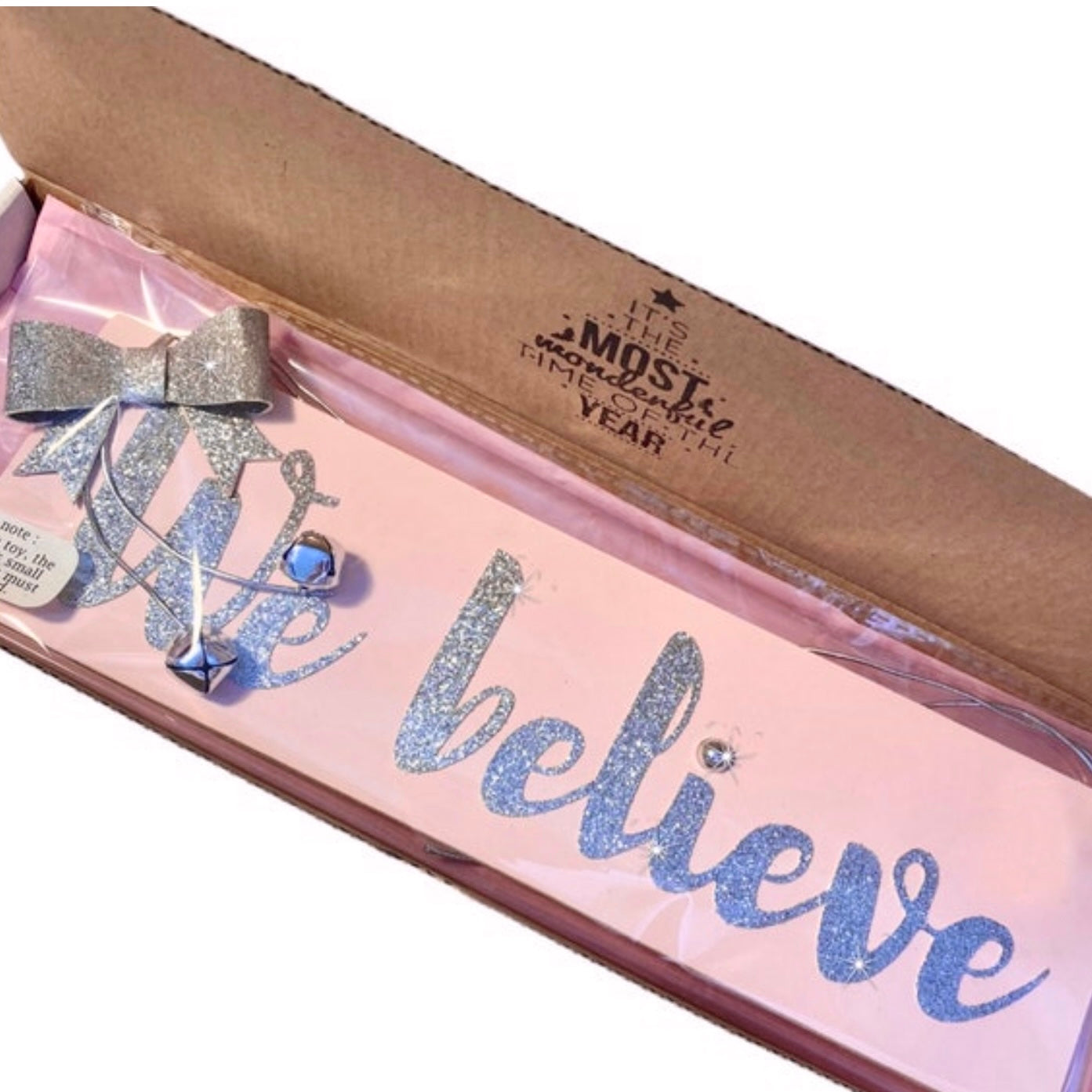 Pink and Silver We Believe Christmas Sign Christmas Eve Box Christmas Decoration Christmas Decor Jingle Bells