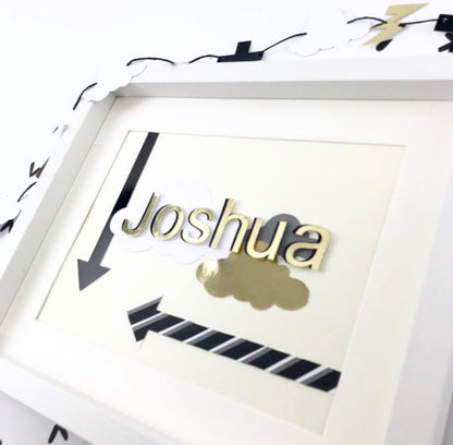 Personalised name frames for kids room decor, Letter art childrens, Arrow wall decor framed, Double layer gold letters