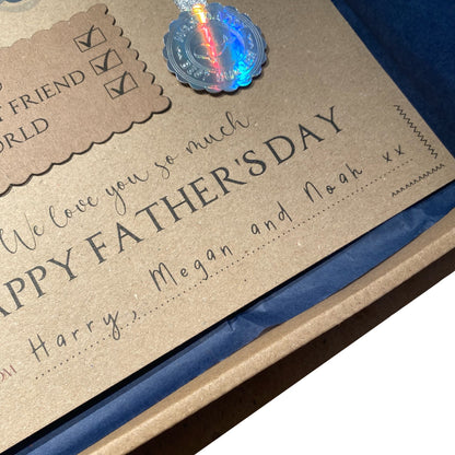 Fathers Day award certificate personalised, A4 blue whale family theme for best dad ever