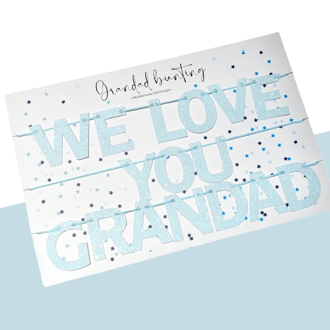 Grandchildren to Grandad I/We love you mini bunting sapphire blue or baby blue