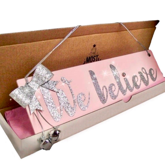 Pink and Silver We Believe Christmas Sign Christmas Eve Box Christmas Decoration Christmas Decor Jingle Bells