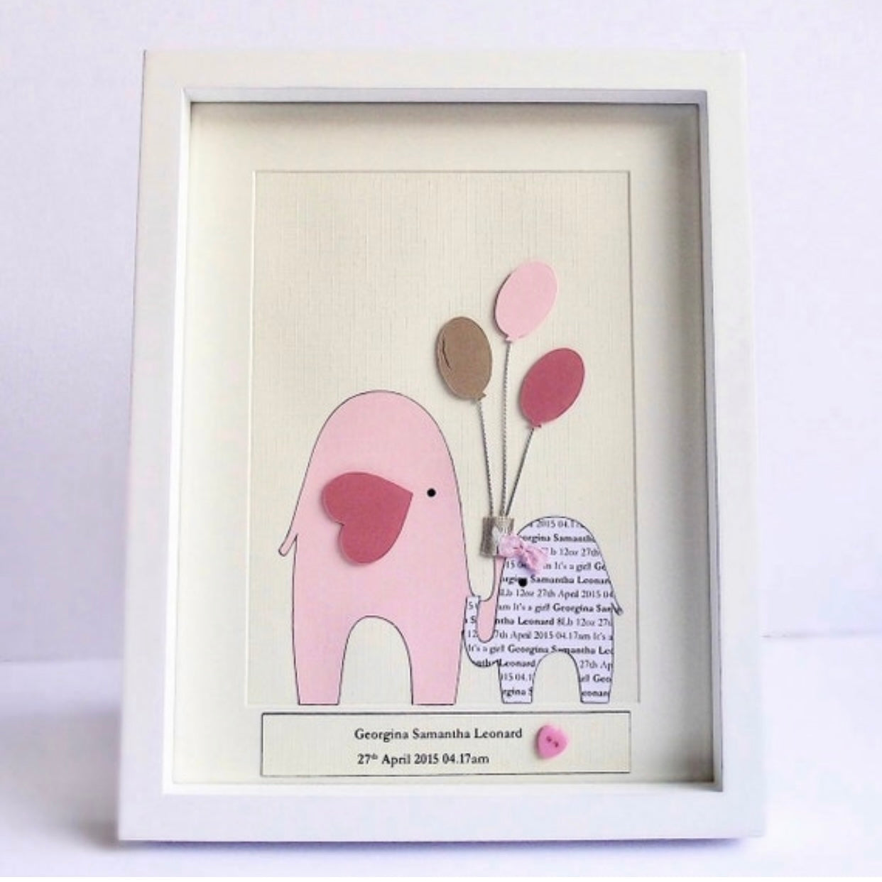 Personalised baby girl frame, Cute baby elephant newborn gift with names and date of birth, Its a girl precious keepsake