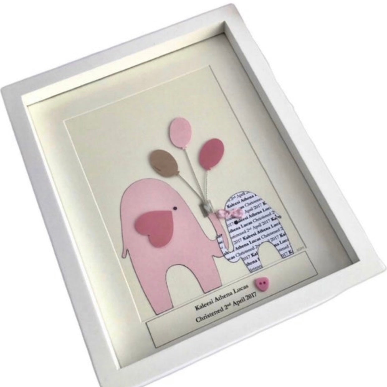 Personalised baby girl frame, Cute baby elephant newborn gift with names and date of birth, Its a girl precious keepsake