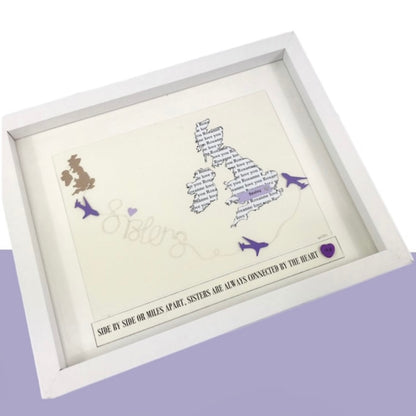 I miss you gift for sister moving away gift Custom map print special sister gift from sister Long distance sister with aeroplanes