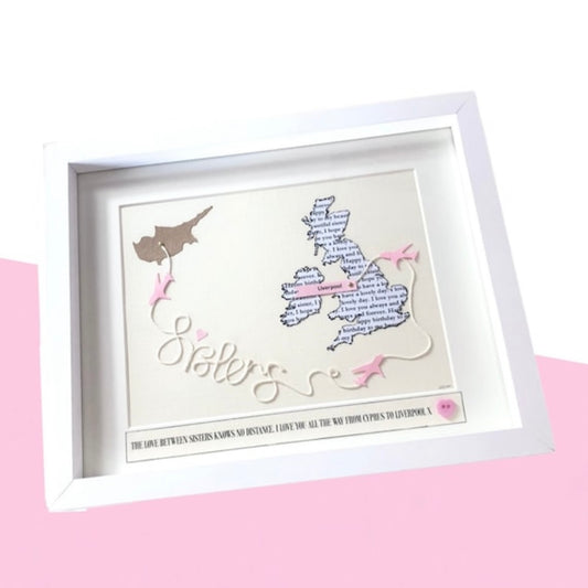 I miss you gift for sister moving away gift Custom map print special sister gift from sister Long distance sister with aeroplanes