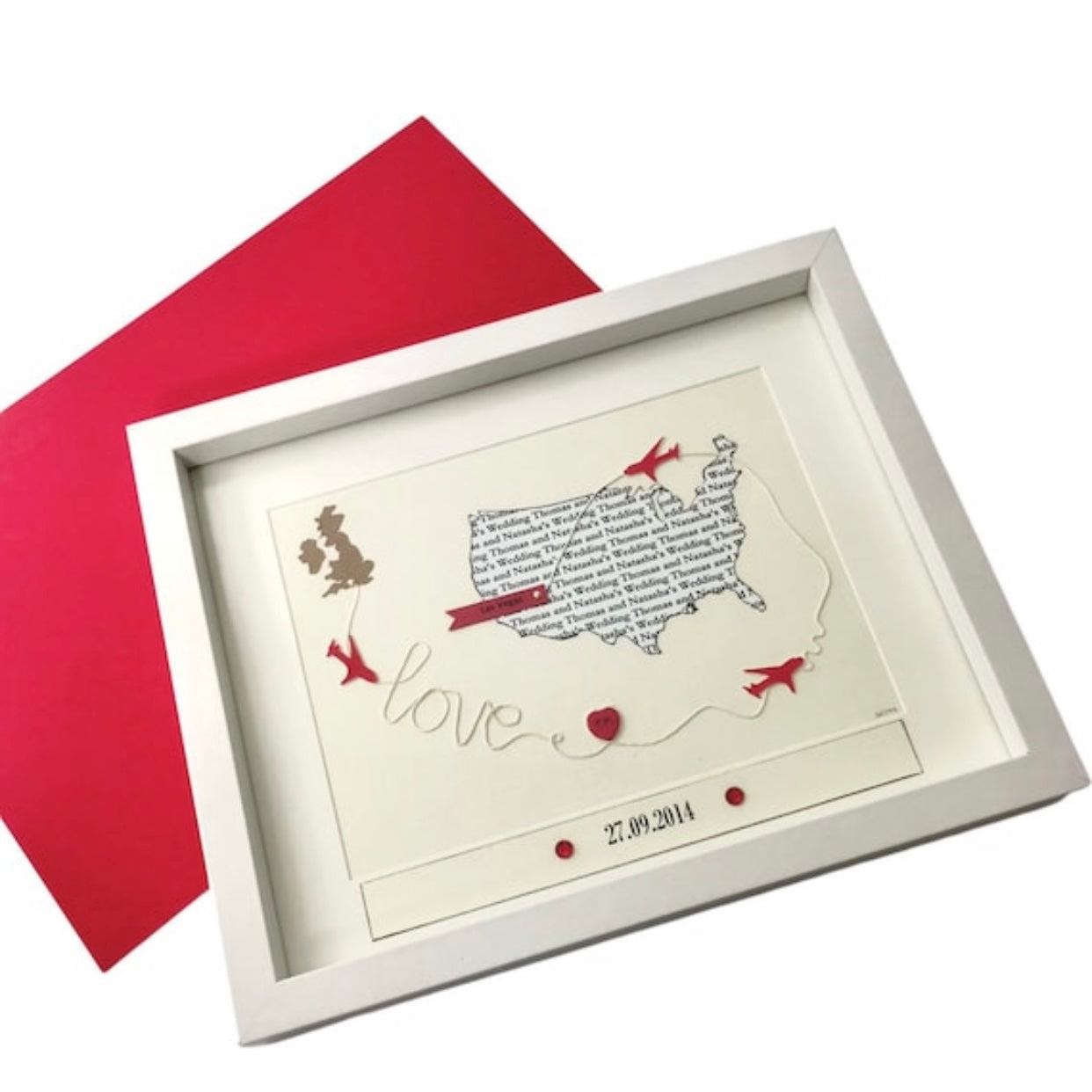 Custom wedding map with aeroplanes and string words Getting married abroad story map