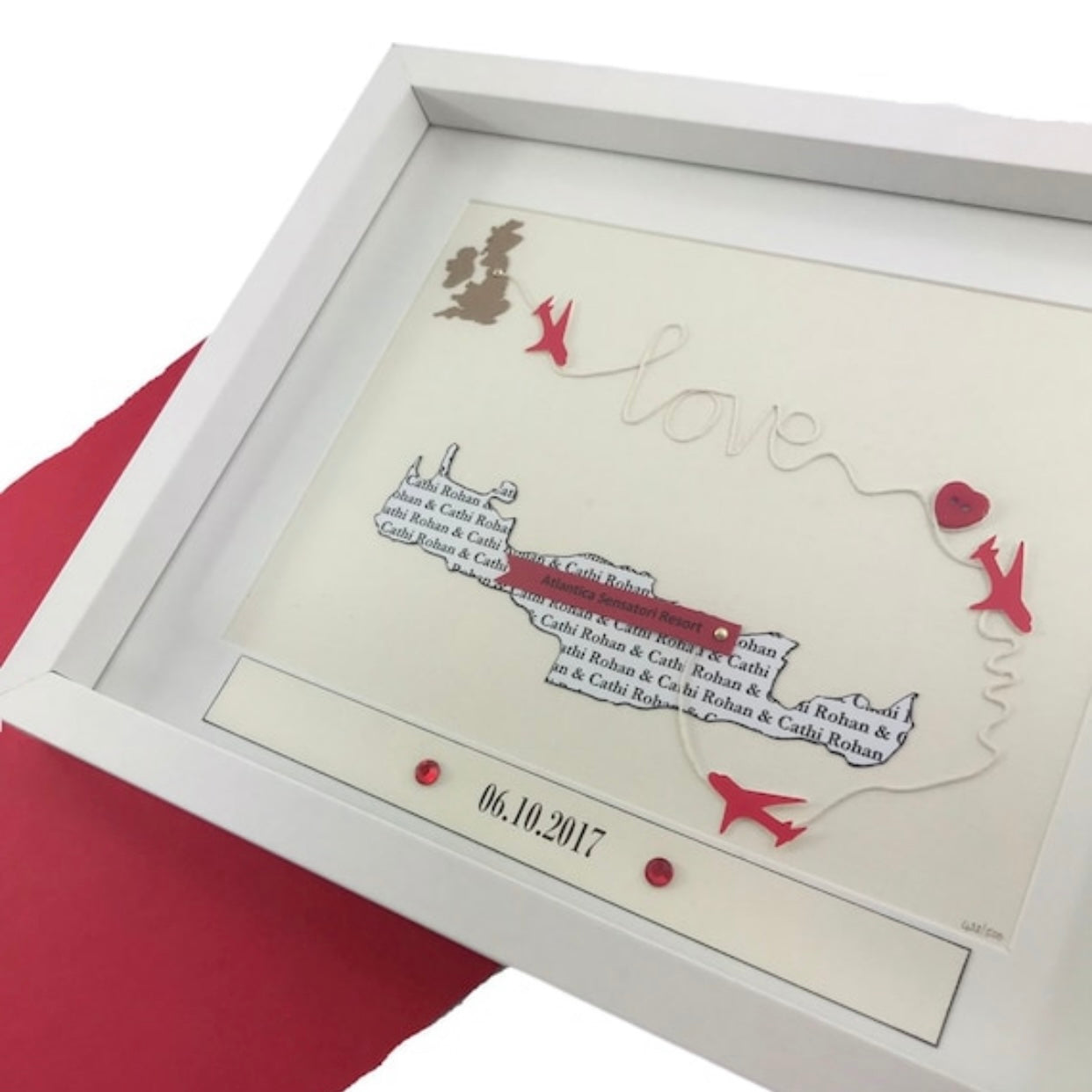 Custom wedding map with aeroplanes and string words Getting married abroad story map