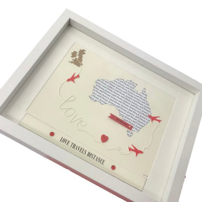 Custom wedding map with aeroplanes and string words Getting married abroad story map