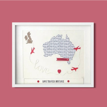 Custom wedding map with aeroplanes and string words Getting married abroad story map