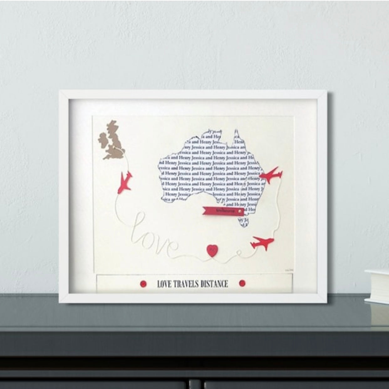 Custom wedding map with aeroplanes and string words Getting married abroad story map