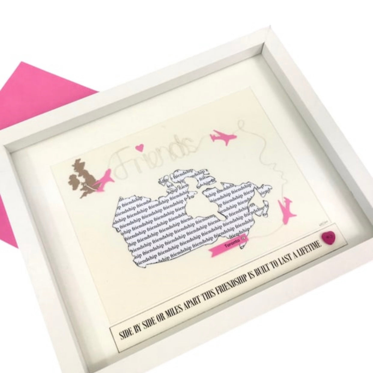 Long distance friendship gift, Custom map plaque for best friend, Two location map words with friends far away