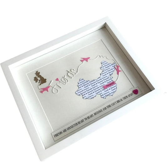 Long distance friendship gift, Custom map plaque for best friend, Two location map words with friends far away