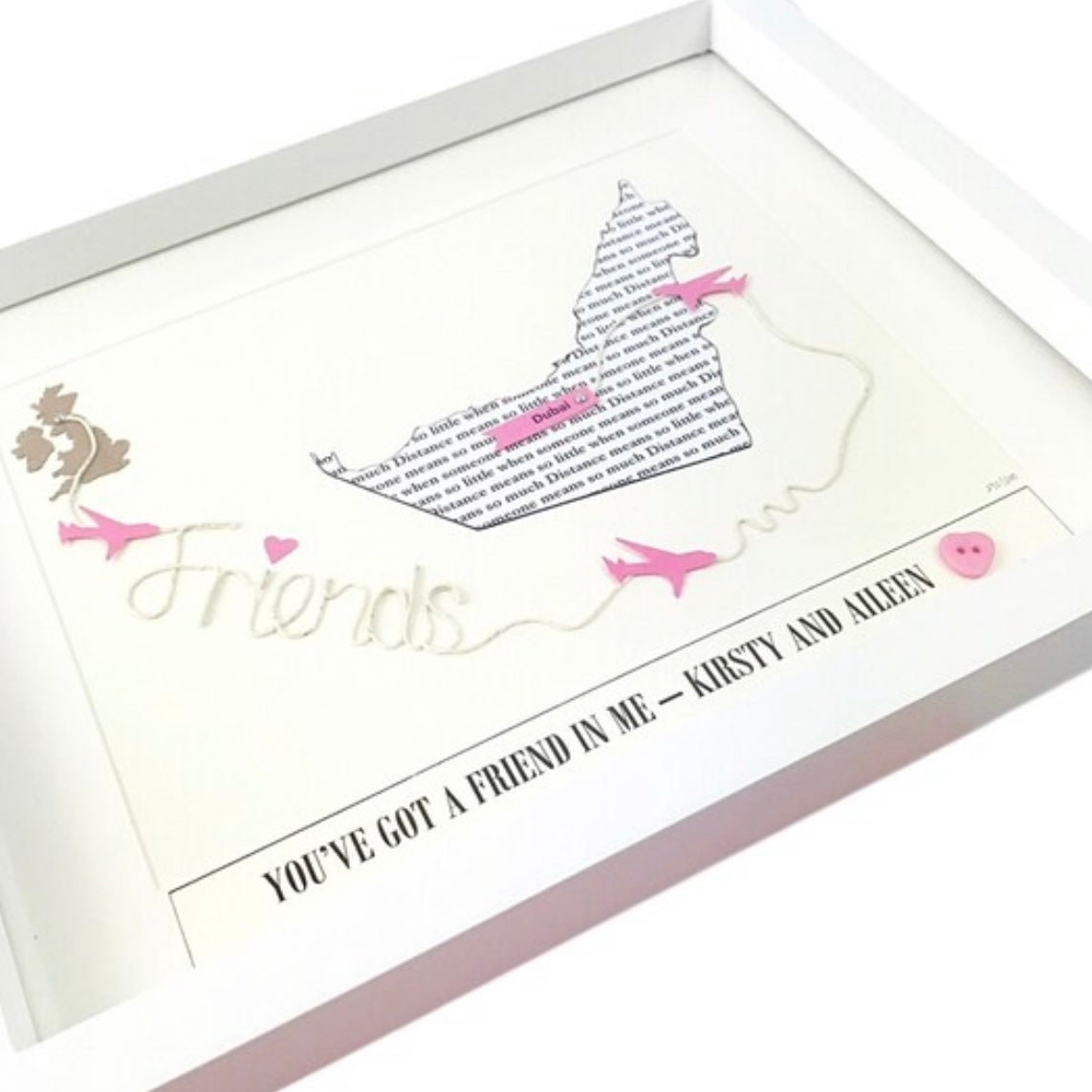 Long distance friendship gift, Custom map plaque for best friend, Two location map words with friends far away