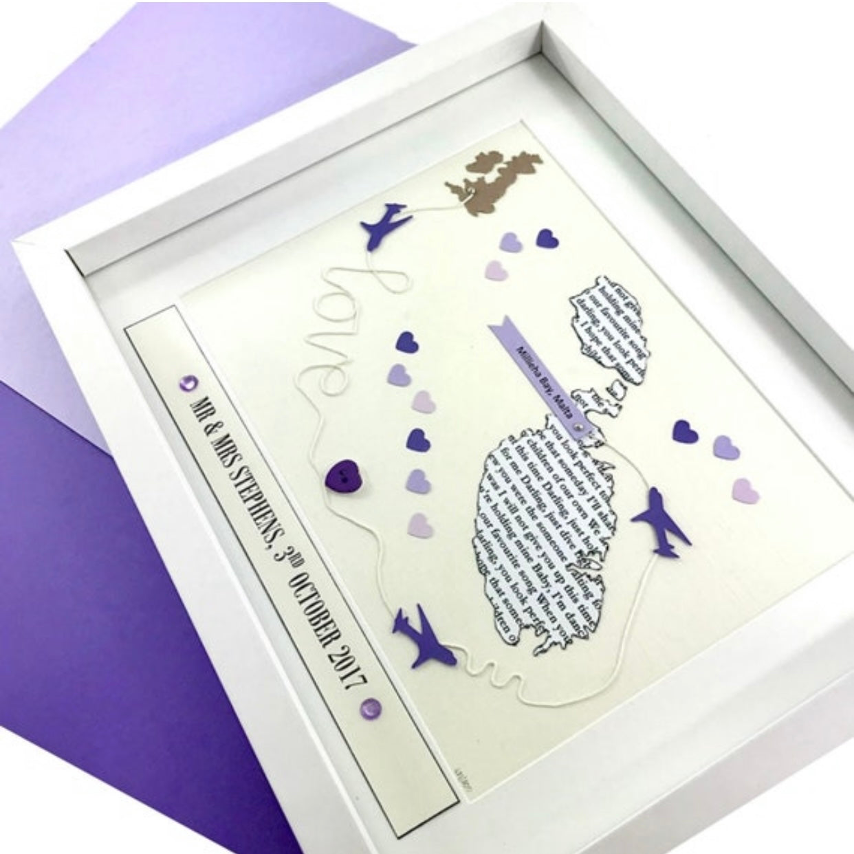 Purple destination wedding map getting married abroad gift