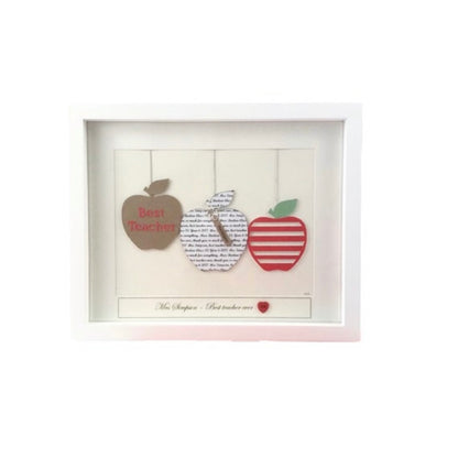 Teacher appreciation print, Last day of school teacher gift, Personalised teacher frame trio of apples with best teacher name