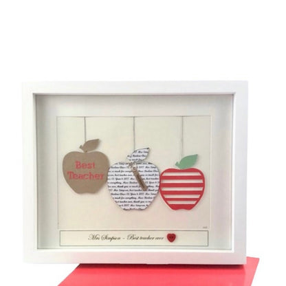 Teacher appreciation print, Last day of school teacher gift, Personalised teacher frame trio of apples with best teacher name