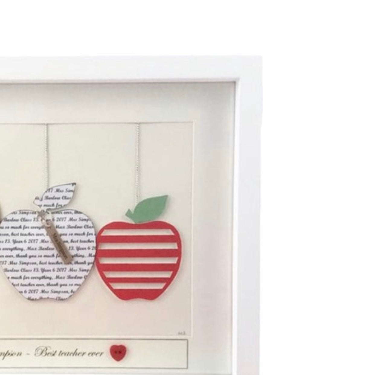 Teacher appreciation print, Last day of school teacher gift, Personalised teacher frame trio of apples with best teacher name