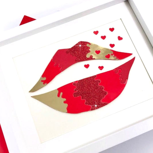 Red lips wall art handmade, Minimalist lips artwork, Pop culture wall art with frame