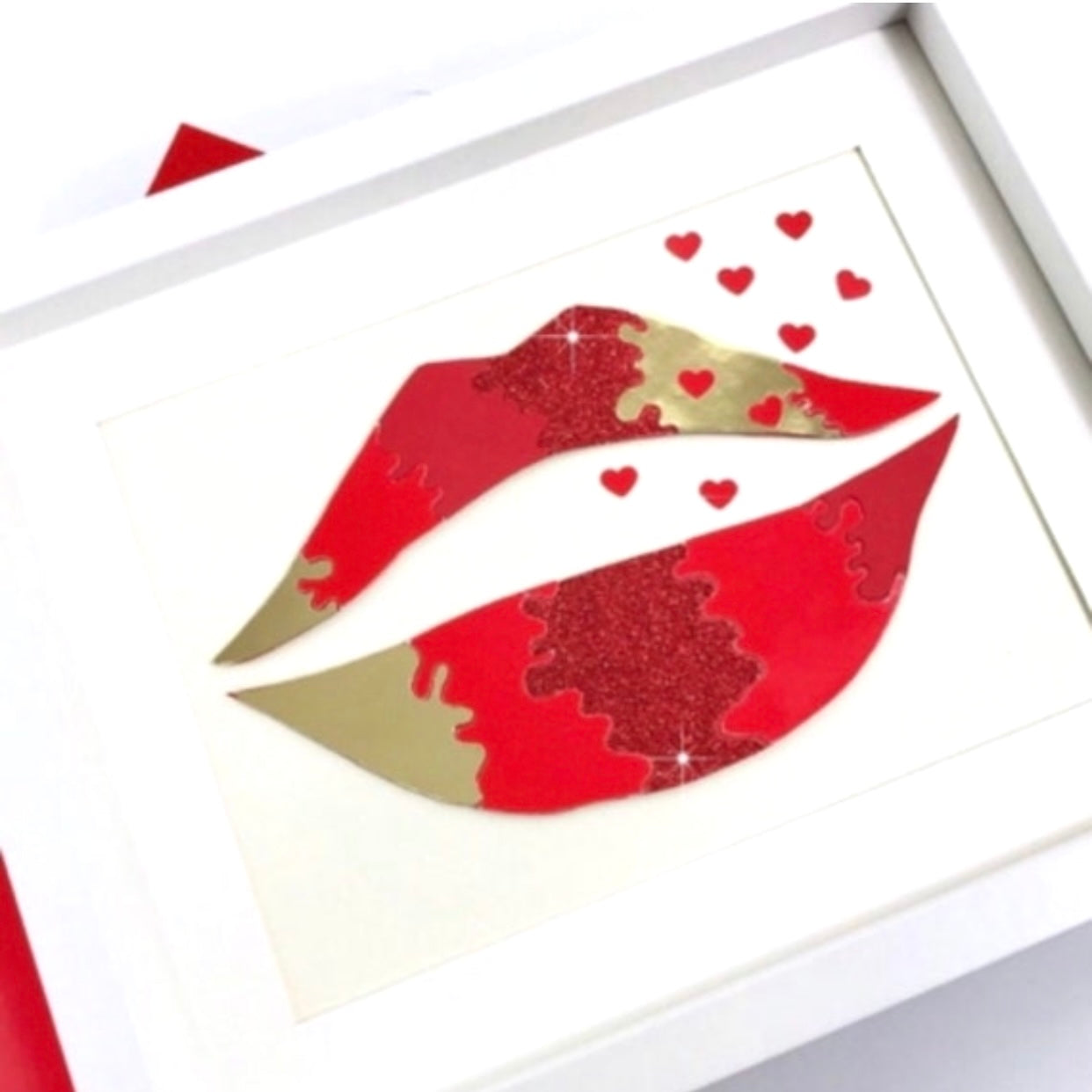 Red lips wall art handmade, Minimalist lips artwork, Pop culture wall art with frame