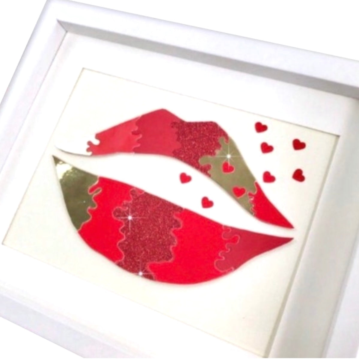 Red lips wall art handmade, Minimalist lips artwork, Pop culture wall art with frame