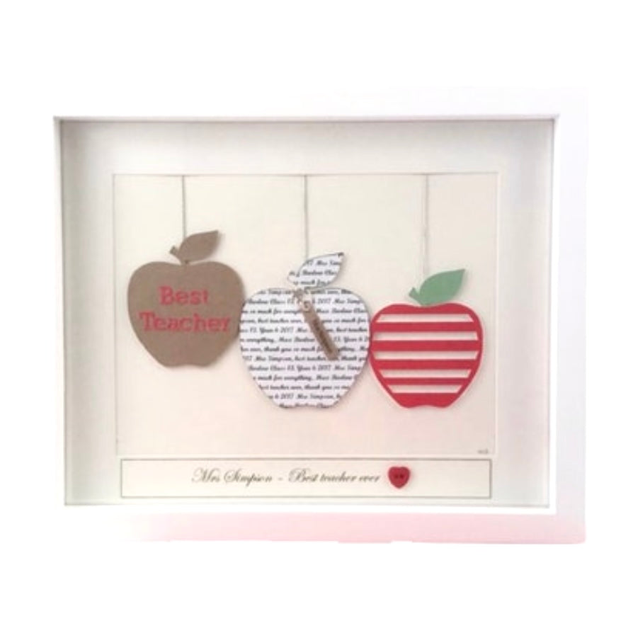 Teacher appreciation print, Last day of school teacher gift, Personalised teacher frame trio of apples with best teacher name