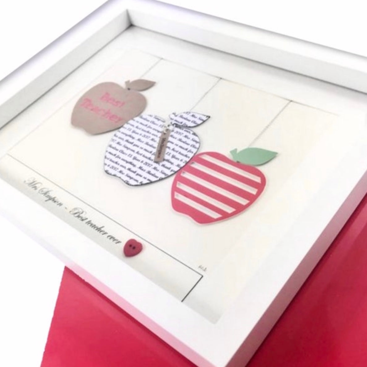 Teacher appreciation print, Last day of school teacher gift, Personalised teacher frame trio of apples with best teacher name