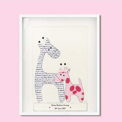 Its a girl new born baby gift, Giraffe baby girl birth details, Personalised baby frame