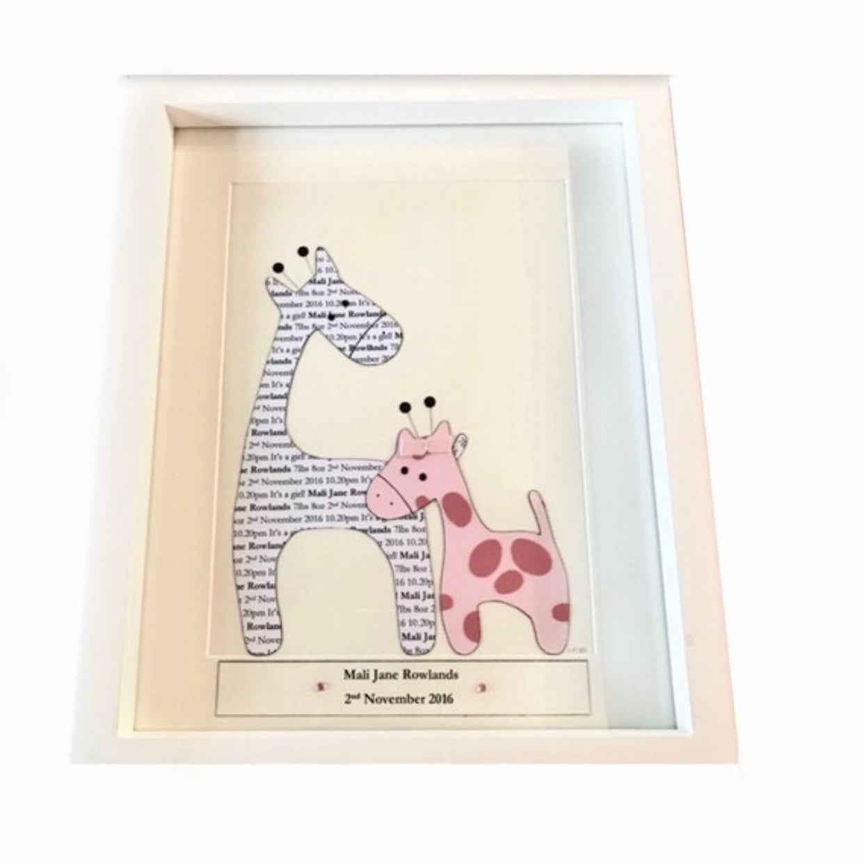 Its a girl new born baby gift, Giraffe baby girl birth details, Personalised baby frame