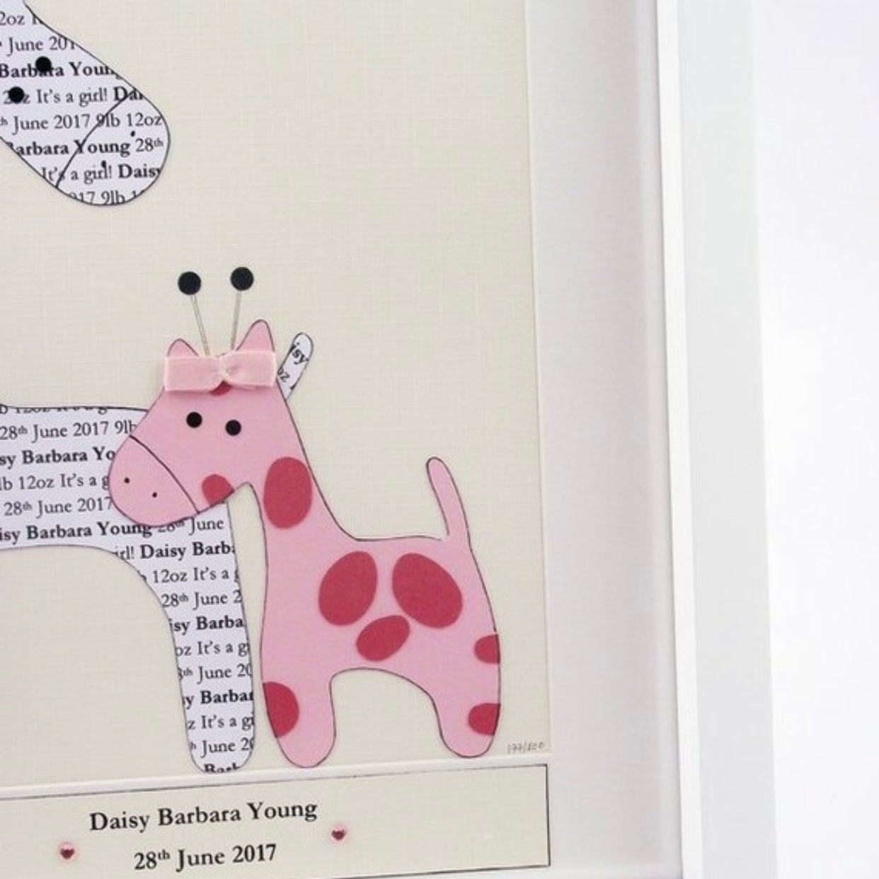 Its a girl new born baby gift, Giraffe baby girl birth details, Personalised baby frame