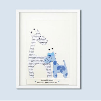 Personalised baby boy gift, Giraffe gift baby room decor, New baby boy personalised picture, New parents gift idea