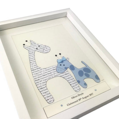 Personalised baby boy gift, Giraffe gift baby room decor, New baby boy personalised picture, New parents gift idea