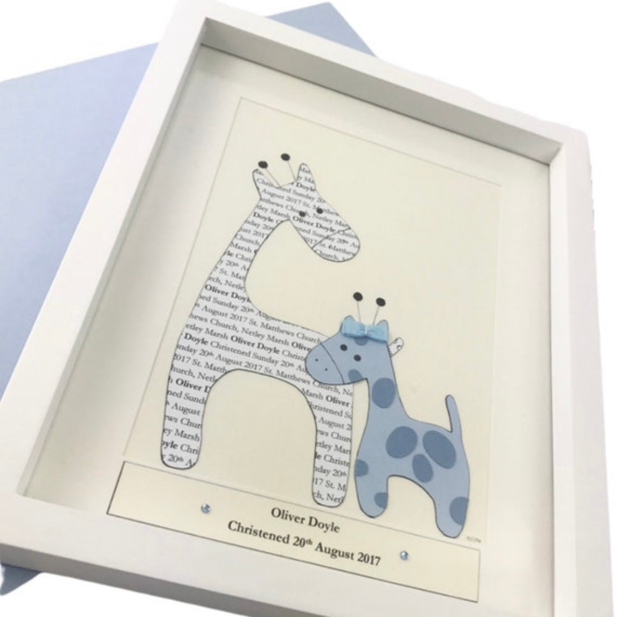 Personalised baby boy gift, Giraffe gift baby room decor, New baby boy personalised picture, New parents gift idea