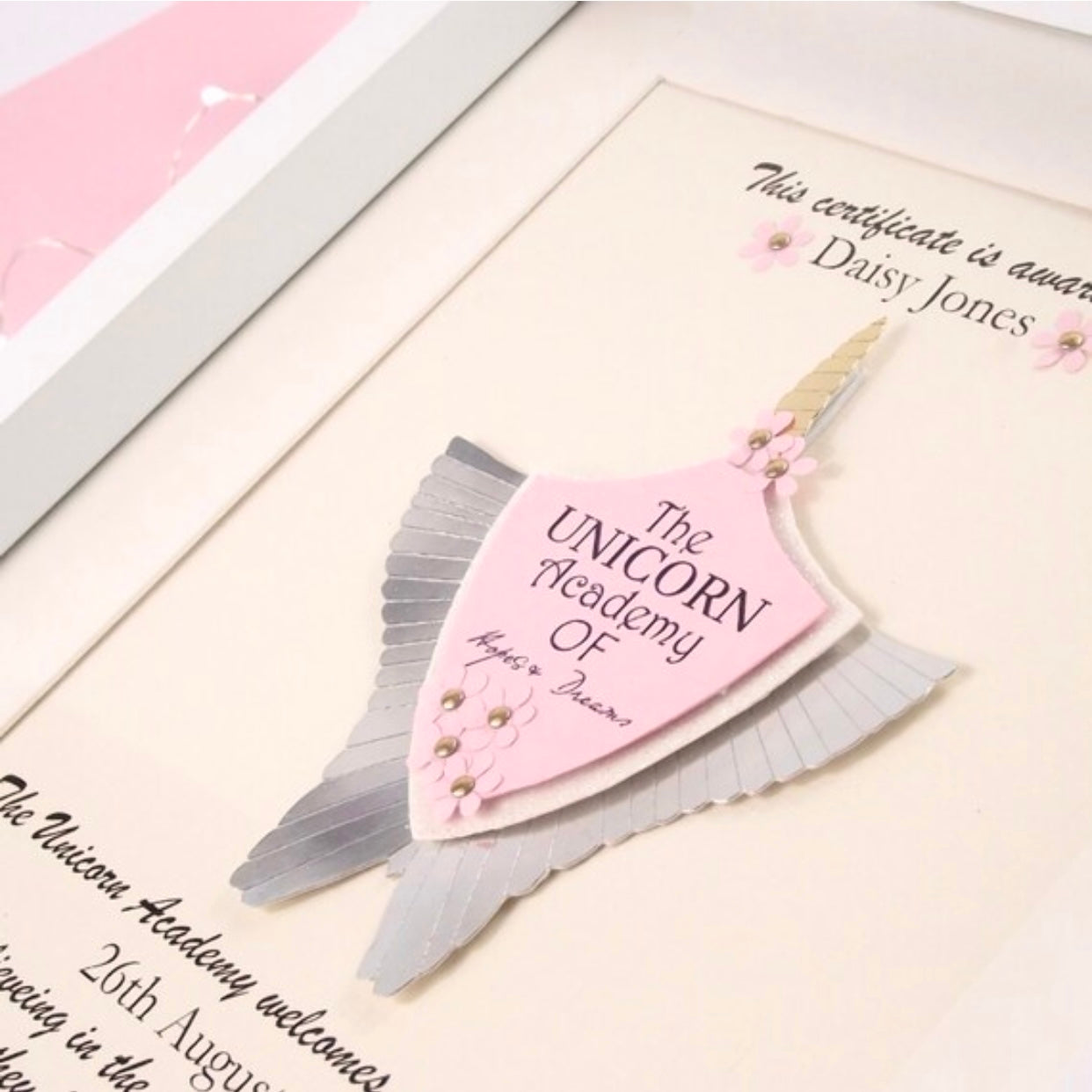 Unicorn emblem certificate, Fantasy Unicorn gift personalised, Unicorn gifts for girls with sparkly make a wish dust