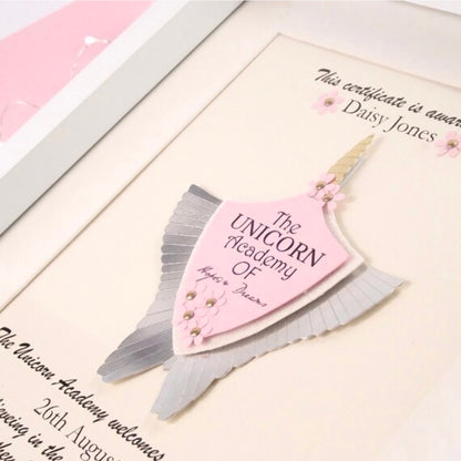 Unicorn emblem certificate, Fantasy Unicorn gift personalised, Unicorn gifts for girls with sparkly make a wish dust