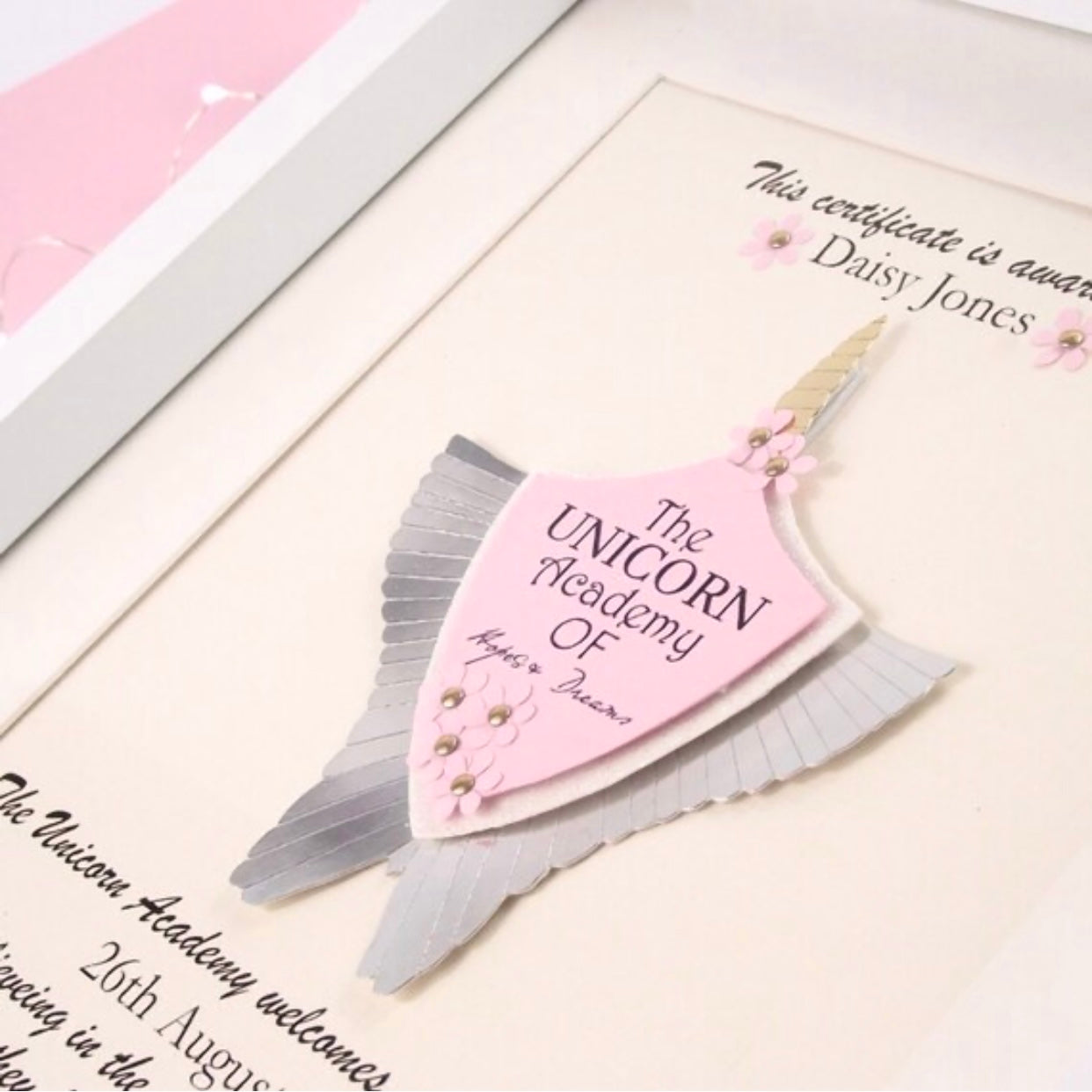 Unicorn emblem certificate, Fantasy Unicorn gift personalised, Unicorn gifts for girls with sparkly make a wish dust