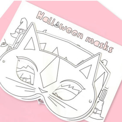 Pink Halloween activity pack, colouring, witches hat, bouncy bats, Ghost bunting, memory game, cat mask, Frankenstein