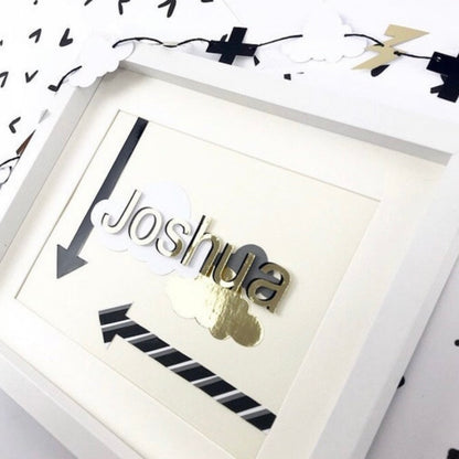 Personalised name frames for kids room decor, Letter art childrens, Arrow wall decor framed, Double layer gold letters