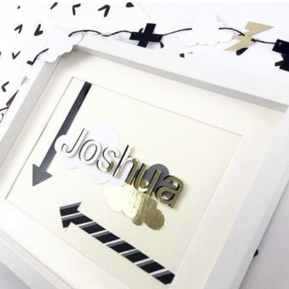 Personalised name frames for kids room decor, Letter art childrens, Arrow wall decor framed, Double layer gold letters