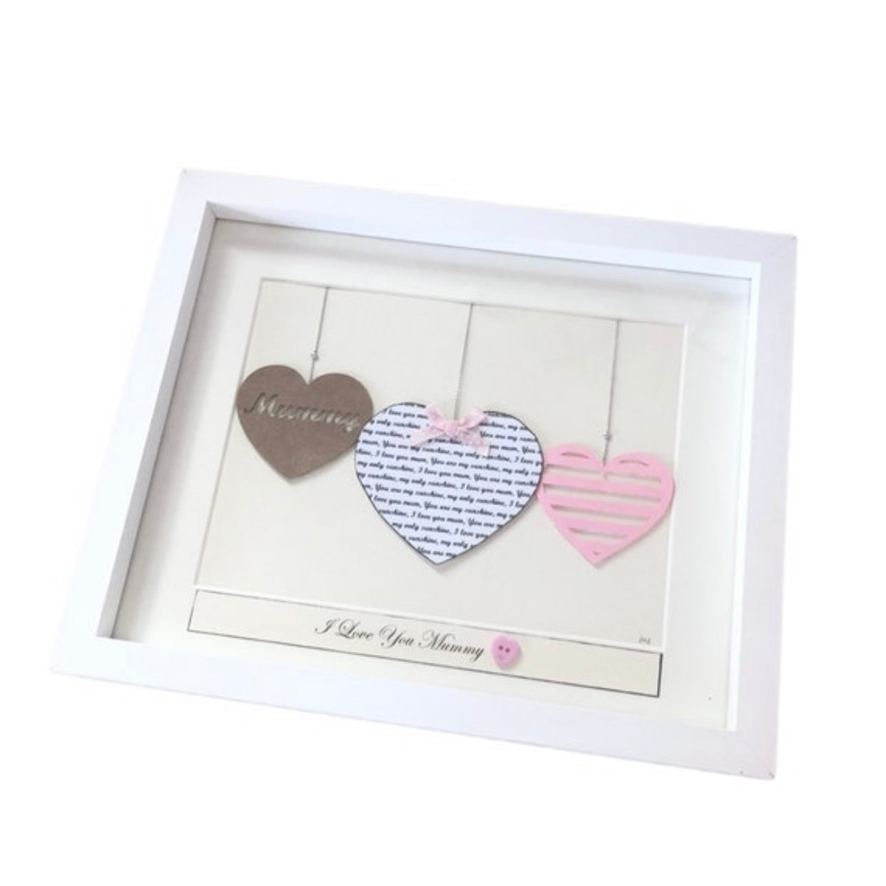 Framed three hearts personalised Birthday gift for mum, daughter, Grandma