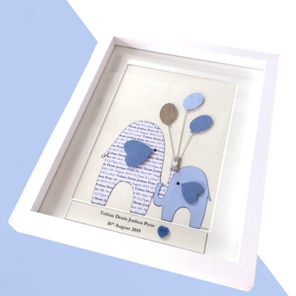 New baby boy personalised print, Beautiful elephant themed birth details, New baby gift Its a boy, Framed gift for newborn