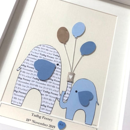 New baby boy personalised print, Beautiful elephant themed birth details, New baby gift Its a boy, Framed gift for newborn