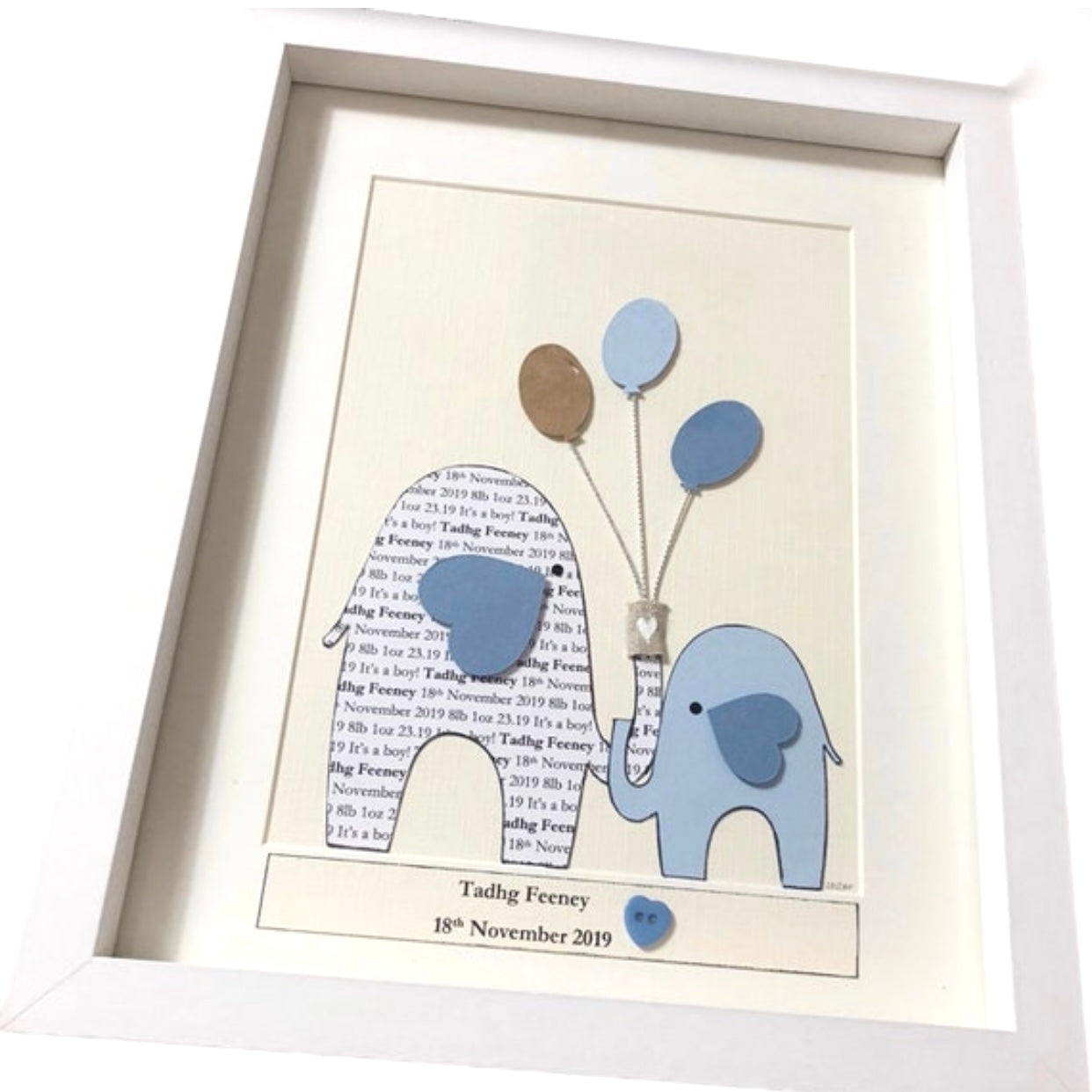 New baby boy personalised print, Beautiful elephant themed birth details, New baby gift Its a boy, Framed gift for newborn