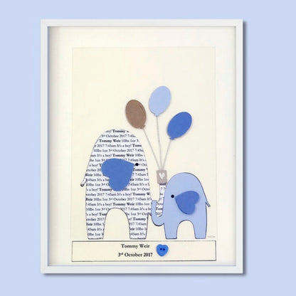 New baby boy personalised print, Beautiful elephant themed birth details, New baby gift Its a boy, Framed gift for newborn