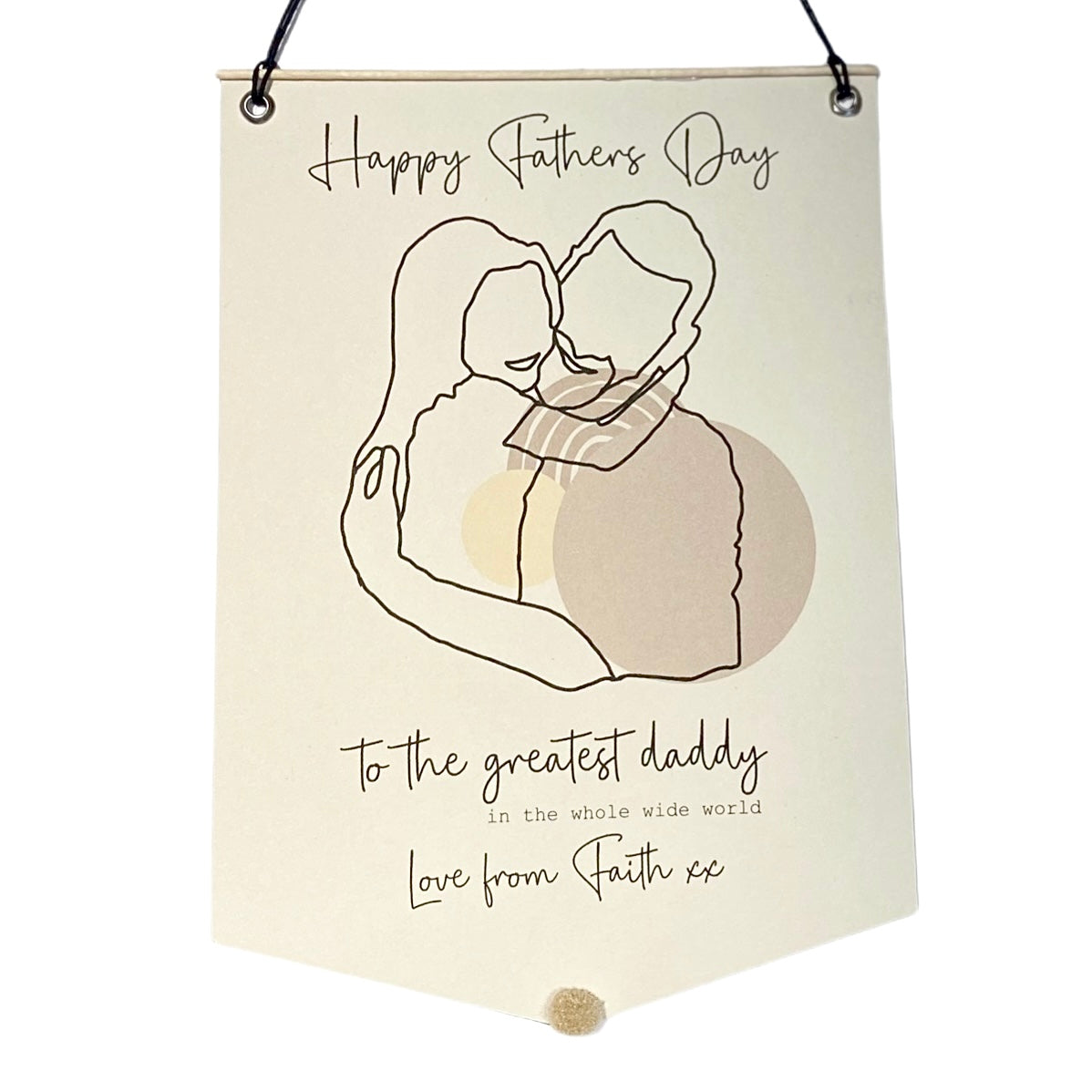 Daddy and daughter outline drawing Fathers Day gift from daughter neutral tones print pennant flag modern minimal background and pom pom